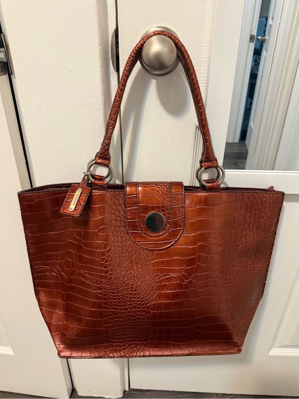 Emilie M. Large Brown Croc Embossed Tote Shoulder Bag